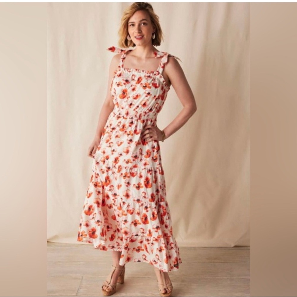 Matilda Jane Red Poppy Floral Maxi Dress Women’s XL Tie Strap Ruffle Cotton